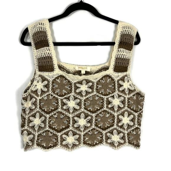 Rebellion Again Tops - Rebellion Again Crochet Granny Square Crop Top | Boho 70’s Style Size Large